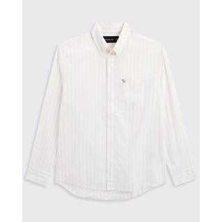 Abercrombie & Fitch 125-6082 美式复古条纹泡泡纱衬衫 淡黄条纹 2XL