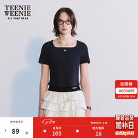 TEENIE WEENIE 小熊2024年夏季方领针织短袖正肩T恤 藏青色 160/S