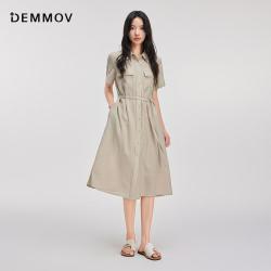 三彩 2026夏季衬衫直身短袖连衣裙女宽松大方干练气质