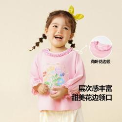迷你巴拉 女童甜美泡泡袖荷叶边印花T恤