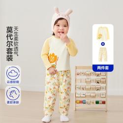 迷你巴拉 女童不易闷汗萌趣撞色家居服套装