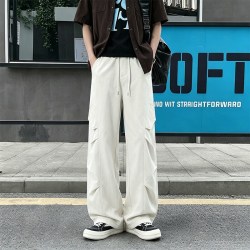 月伊纺 夏季新款男休闲宽松直筒工装裤青年美式高街褶皱伞兵裤百搭哈伦裤