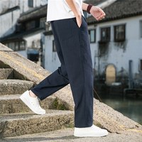 月伊纺 夏季新款中国风男裤宽松直筒休闲裤青年100%纯棉百搭运动裤九分裤