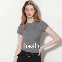 b+ab it b+ab圆领短袖针织衫女2026夏新款坑条镂空设计感修身显瘦t恤