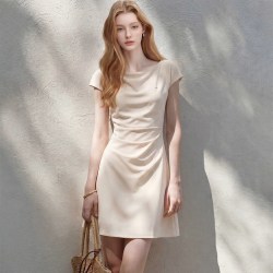 b+ab it b+ab法式连衣裙女褶皱收腰简约高级感2026夏季漂亮短款小裙子