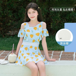 FOURDATRY 儿童泳衣女童中大童少女连体公主裙女孩防晒速干温泉游泳衣