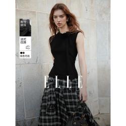ELLE 气质轻熟背心女夏季款摩登休闲修身无袖T恤绣花上衣女