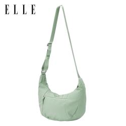 ELLE 斜挎包牛角包时尚包包女单肩包  漫豆绿