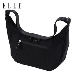 ELLE 斜挎包牛角包时尚包包女单肩包挎包  墨韵黑