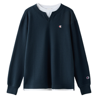 Champion 华夫格假两件长袖T恤 墨绒蓝 XL