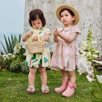 迷你巴拉 女童亲肤透气花苞袖水墨晕染连衣裙
