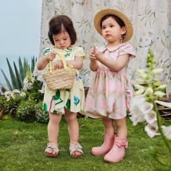 迷你巴拉 女童亲肤透气花苞袖水墨晕染连衣裙