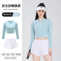 FOURDATRY 高级感泡温泉泳衣女新款保守分体平角宽松遮肉显瘦微胖游泳馆款