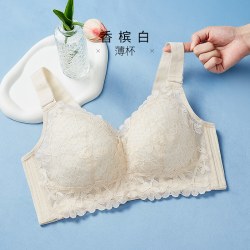 千奈美 大胸显小蕾丝大码内衣女全罩杯超薄款显瘦防下垂调整型文胸