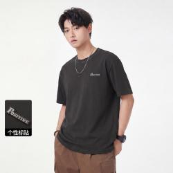 GXG 前胸刺绣字母领口撞色线简约休闲男式圆领短袖T恤