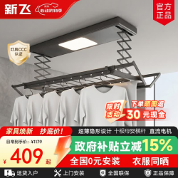 新飞 电动晾衣架阳台升降晾衣架智能晾衣架隐形晾衣机遥控语音晒衣架 星空灰+照明+10横杆 免费安装