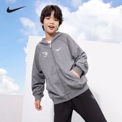 NIKE 男童开襟连帽卫衣冬季新款舒适毛圈儿童运动外套