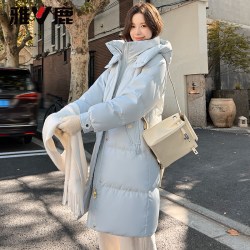雅鹿 蓝色羽绒服女冬季2026新款中长款独特好看的冬装保暖加厚外套