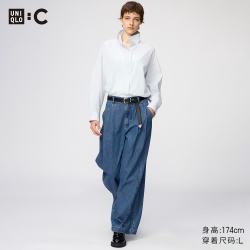 优衣库 宽松牛仔裤/水洗产品女装合作款/弯刀镰刀裤子488450 65 宝蓝色 XS