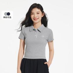 热风 商场同款女士短袖T恤上衣polo衫夏季女士翻领修身短袖上衣
