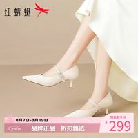 红蜻蜓 女鞋一字带尖头玛丽珍鞋 细高跟鞋百搭优雅小皮鞋休闲女士单鞋子
