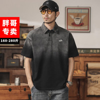 坦野大码男装t恤夏季洗水渐变短袖polo衫宽松美式复古做旧翻领上衣 水洗黑 L 建议(120-140)斤