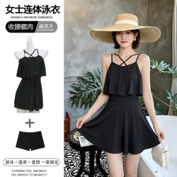 FOURDATRY 连体无袖泳衣女士性感显瘦泡温泉遮肉肚子游泳衣少女成人泳装裙式