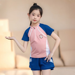 FOURDATRY 中大童儿童泳衣女童新款运动分体两件套保守专业防晒速干女孩泳装