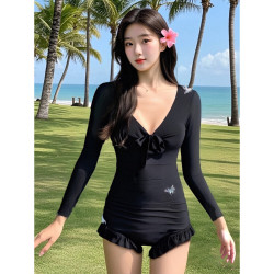 FOURDATRY 带钢托聚拢2025年夏季新款连体蝴蝶长袖泳衣女高级感温泉海边必备