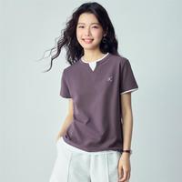 佐丹奴 2026夏季女式T恤假两件撞色刺绣圆领时尚百搭针织短袖T恤女