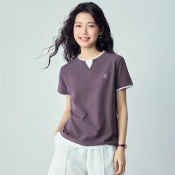 佐丹奴 2026夏季女式T恤假两件撞色刺绣圆领时尚百搭针织短袖T恤女