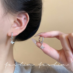 半日逅屿 网红小巧锆石耳圈女小众简约甜美百搭耳骨环精致气质耳钉耳饰 E6860银