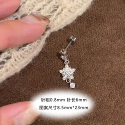 半日逅屿 爆闪五角星锆石吊坠钛钢耳钉女气质星星耳骨钉耳坠耳饰高级感耳环 白星碎钻耳骨钉单只