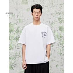 GXG 男简约质感花卉绣花休闲圆领短袖T恤
