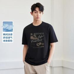 GXG 美式复古沙滩印花男式圆领短袖T恤