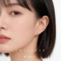 半日逅屿 微镶锆石小清新简约百搭圆形几何珍珠耳饰保色耳钉新款饰品女 7455锆石珍珠耳钉