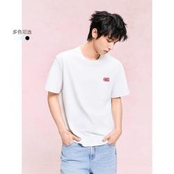 GXG 男纯色口袋精致刺绣圆领短袖T恤