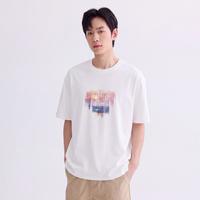 GXG 时尚撞色图案情侣款圆领宽松休闲短袖t恤