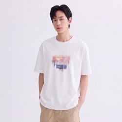 GXG 时尚撞色图案情侣款圆领宽松休闲短袖t恤