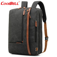 coolbell COOL BELL商务复古多功能电脑包高级感轻薄可单肩双肩斜挎手提包 CB-5506帆布黑 15寸