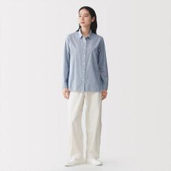 無印良品 MUJI 无印良品 女式 水洗 平纹 衬衫领长袖衬衫衬衣女款春夏季女装