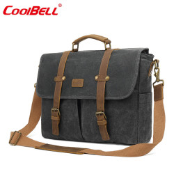 coolbell COOL BELL爆款复古油蜡邮差包商务公文包男款单肩挎包 CB-5115油蜡布黑 15.6寸