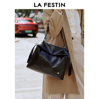 La Festin 头层牛皮折耳包2026新款单肩斜挎女包大容量托特包七夕情人节礼物 暮色黑