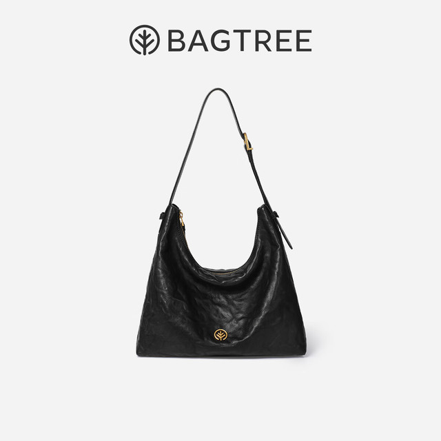 BAGTREE 【头层植鞣牛皮】图南hobo包 檀黑 中号