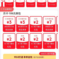 0.8元开通京东省钱卡 领多个2/3元无门槛红包