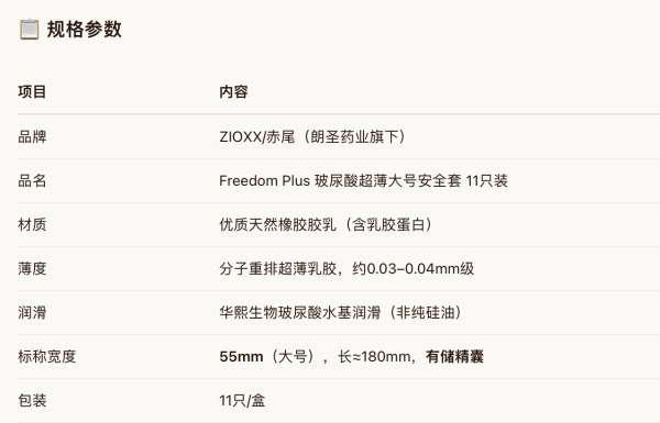 赤尾 freedom plus 玻尿酸超薄大号安全套 11只 55mm阔度