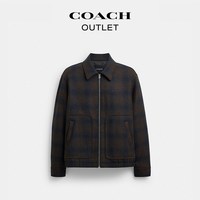 COACH 奥莱男士羊毛短夹克外套格纹复古休闲高级感