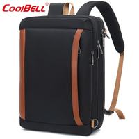 coolbell COOL BELL多功能双肩背包单肩斜跨手提包17寸商务户外学生书包 5610尼龙黑色 17.3寸