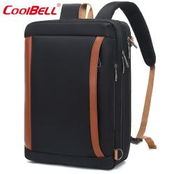 coolbell COOL BELL多功能双肩背包单肩斜跨手提包17寸商务户外学生书包 5610尼龙黑色 17.3寸