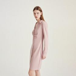 ONLY 夏季捏摺收腰显瘦柔软V领短裙长袖连衣裙女